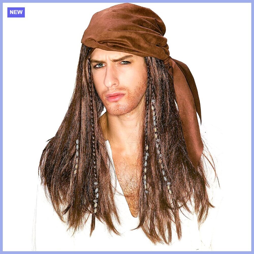 Pirate Wig with Braids Beads Bandana Adult Costume Accessory